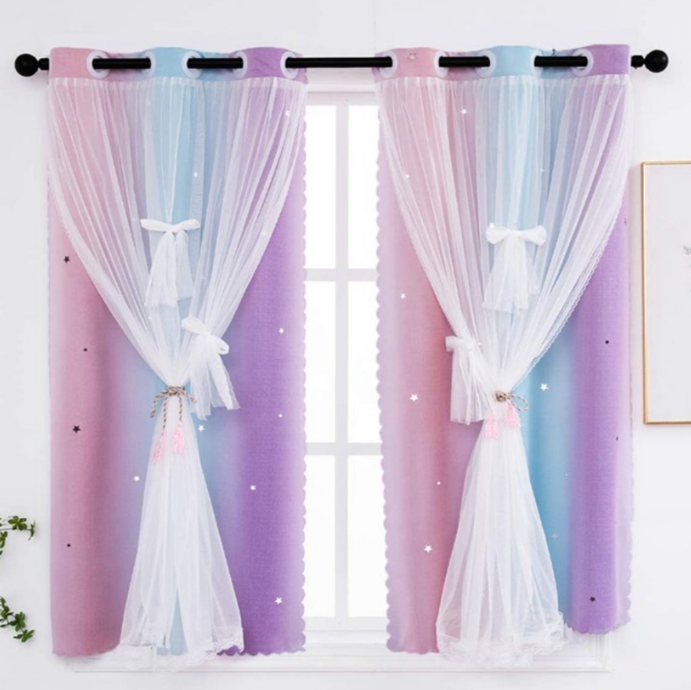 Princess fairy blackout star cutout magical curtains pink purple blue panel